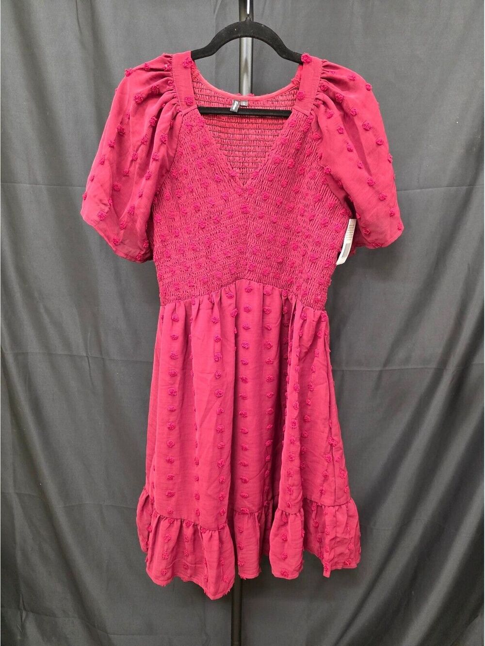 Zattcas Women’s Boho Swiss Dot Smocked Mini Dress Summer Wedding Guest L